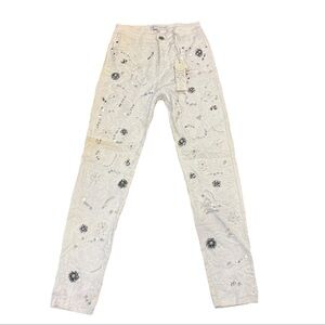 Nice Istanbul Embroidery BEYAZ Skinny Fit Jeans Stretchy white pants Waist 24”